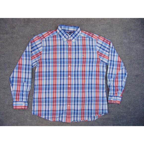 Vineyard Vines Shirt Mens XL‎ Slim Fit Whale Blue Red Plaid - Picture 2 of 9